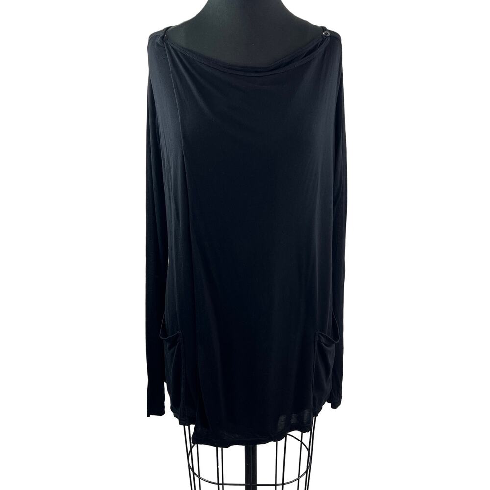 Hard Tail Black Top Boat Neck Asymmetrical Loose Fit Long Sleeve Size Medium M